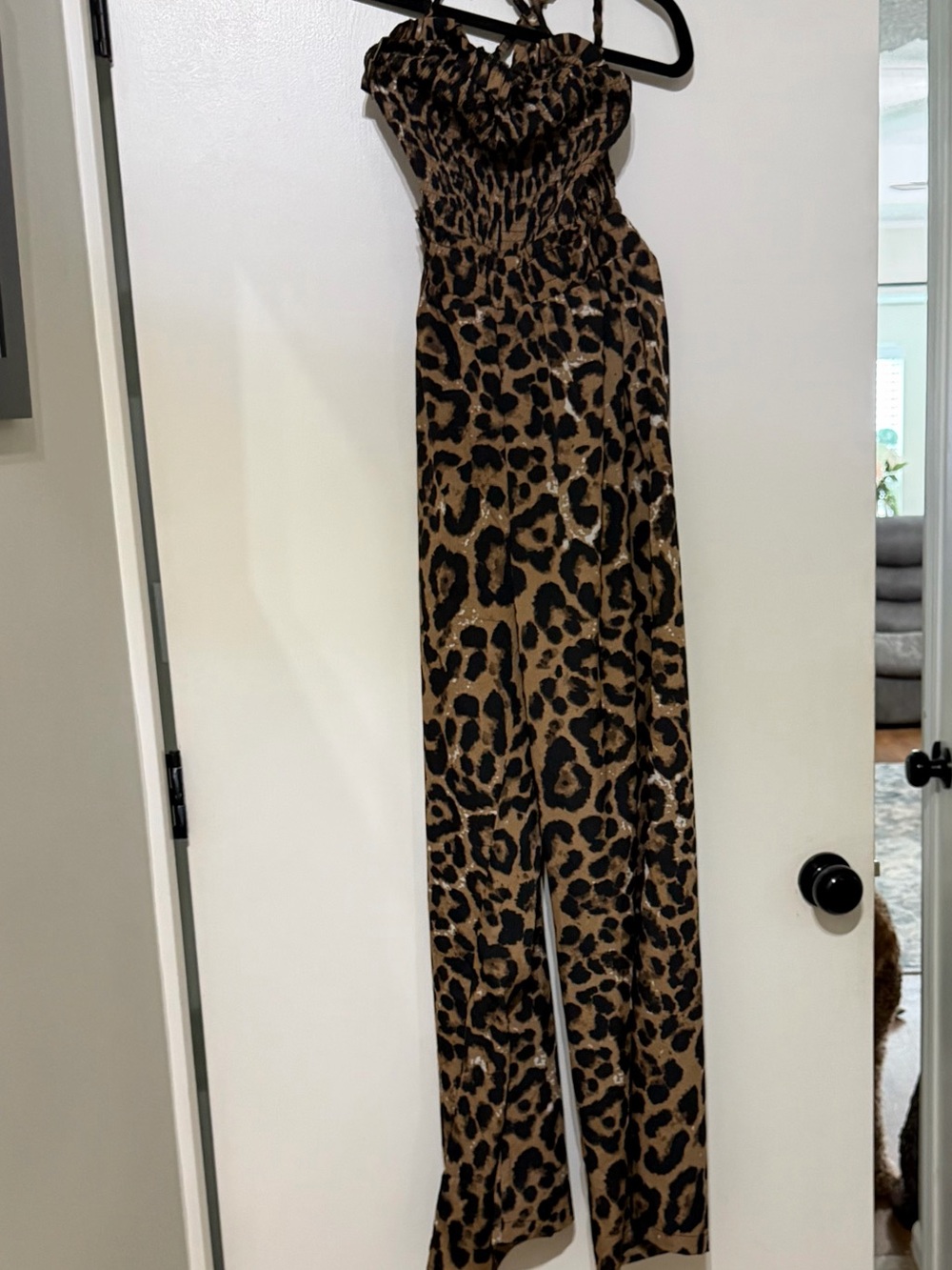 Leopard Print Strapless Jumpsuit - Brown/Black 100% polyester